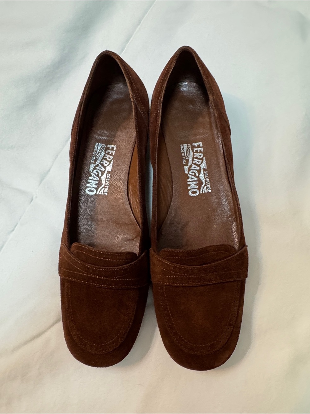 Salvatore Ferragamo Vintage Chocolate Brown Suede Loafers Sz.9